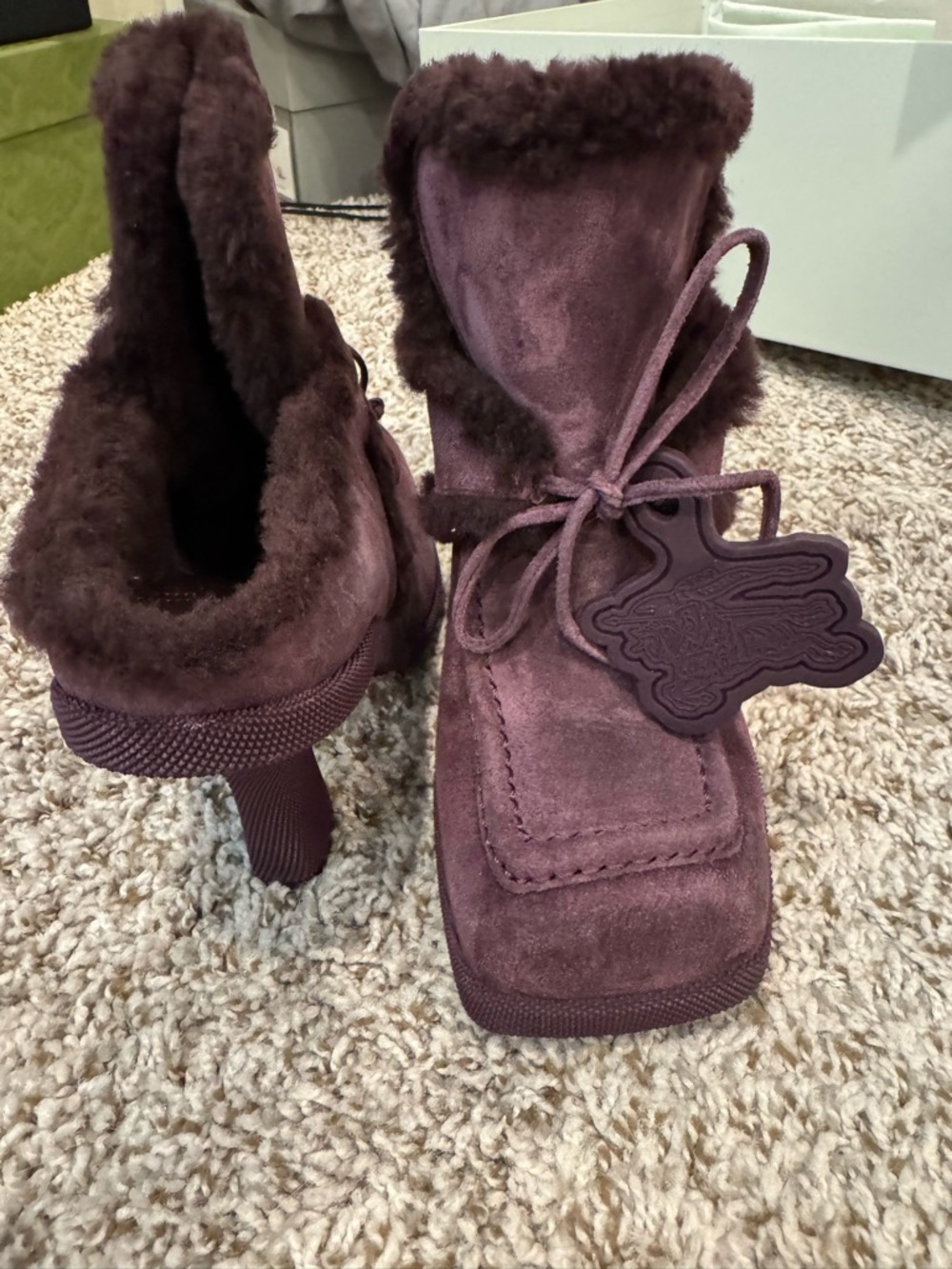 Burberry Plum/Burgundy Aubergine Shearling Lined Quilted Insole Heel Boots